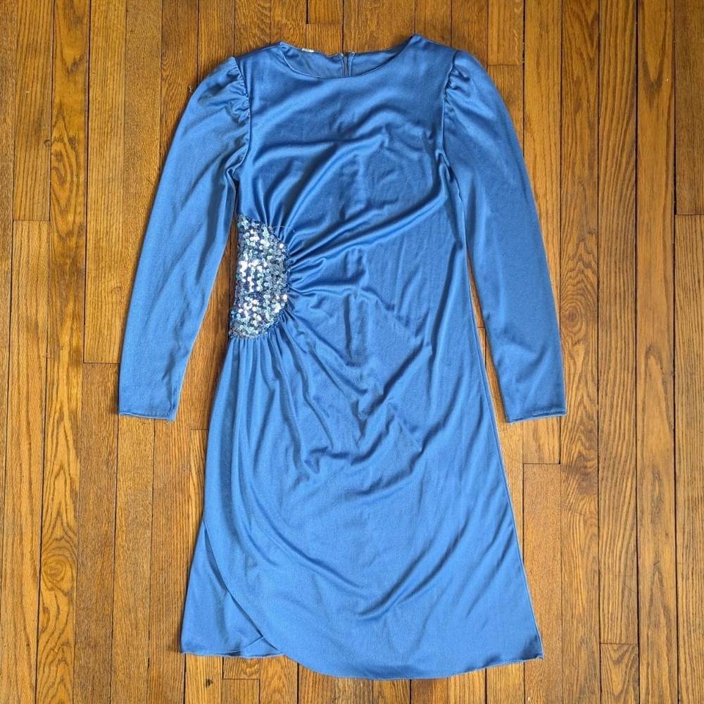 Vintage Long-Sleeve Sequin Accent Dress